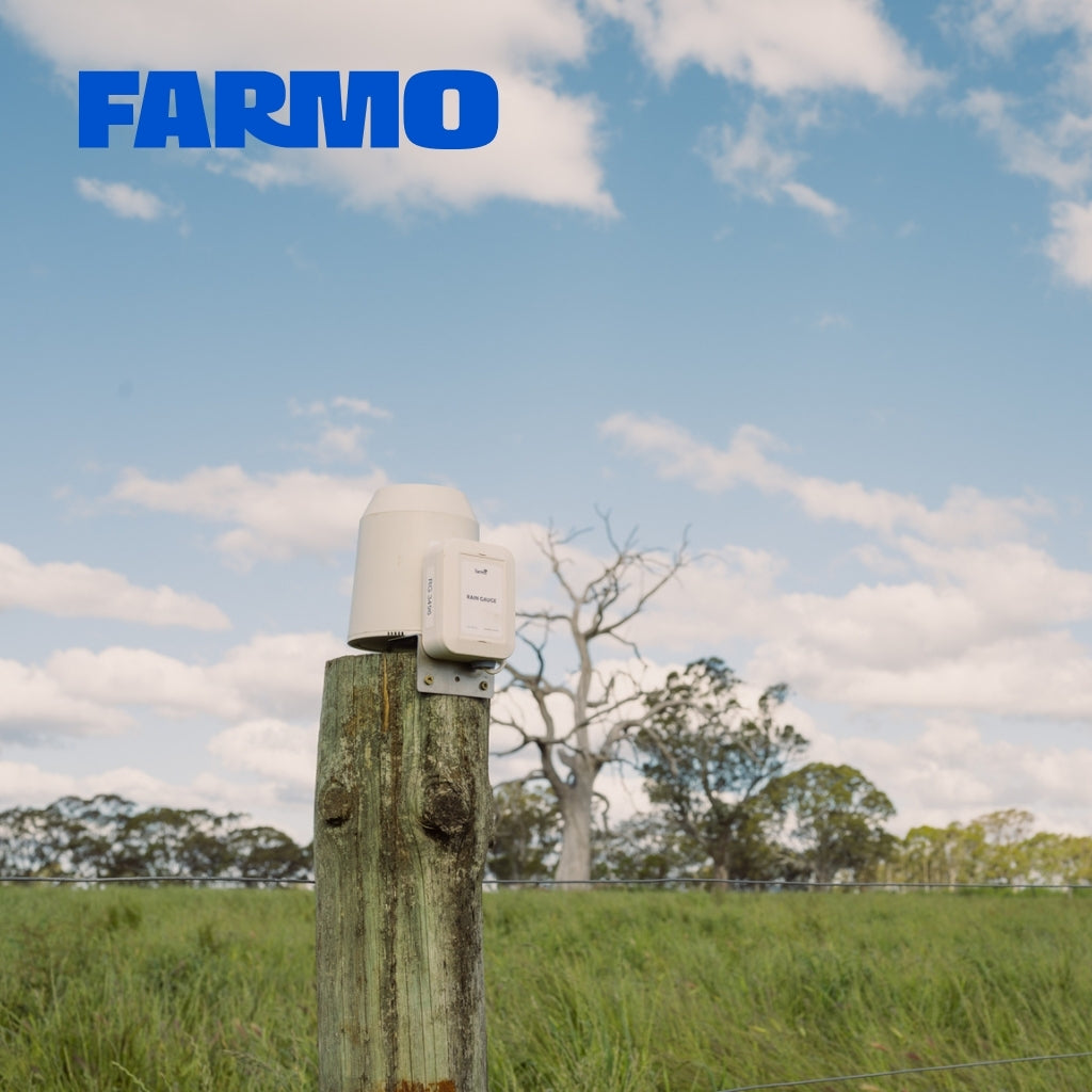 Farmo's cellular NB-ioT digital rain gauge. Accurate, self-contained, and app-connected for real-time data. Ideal for farms and remote locations